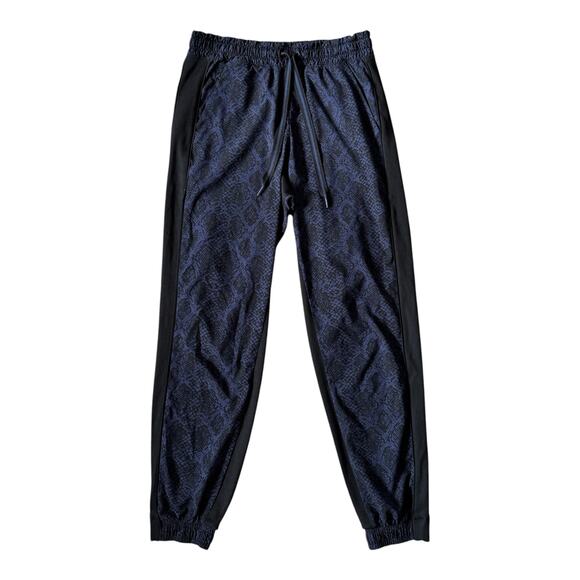 Athleta Brooklyn Joggers Blue Python Snake Print Athletic Pants Drawstring Waist - Picture 1 of 7